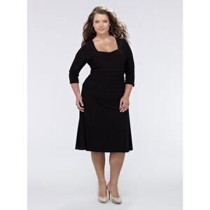 Kiyonna Dress Black Size 12 Flaunt Style LBD Ruched Sexy Party Lined 3/4 Sleeves